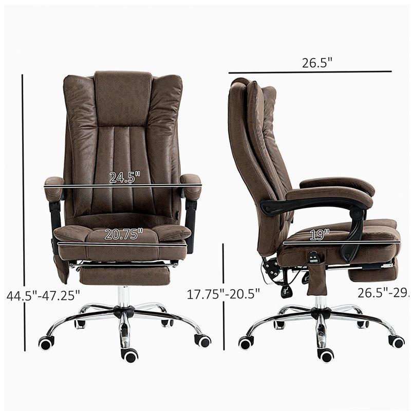 Chaise de bureau en microfibre, chaise d'ordinateur à haut dossier avec massage à 6 points, chaleur, hauteur réglable et repose-pieds rétractable, café