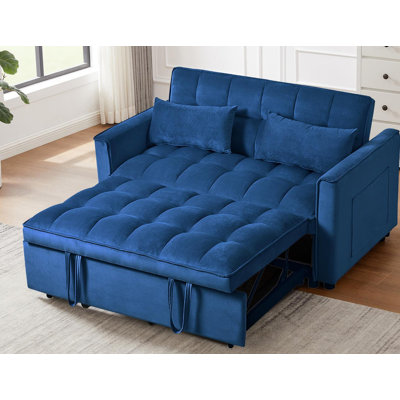 Adjustable Backrest, Velvet Loveseat Futon Sofa,3 in 1 Convertible Sleeper Sofa Bed, Modern Pull Out Couch Bed with Pillows & Pockets for Living Room Apartment