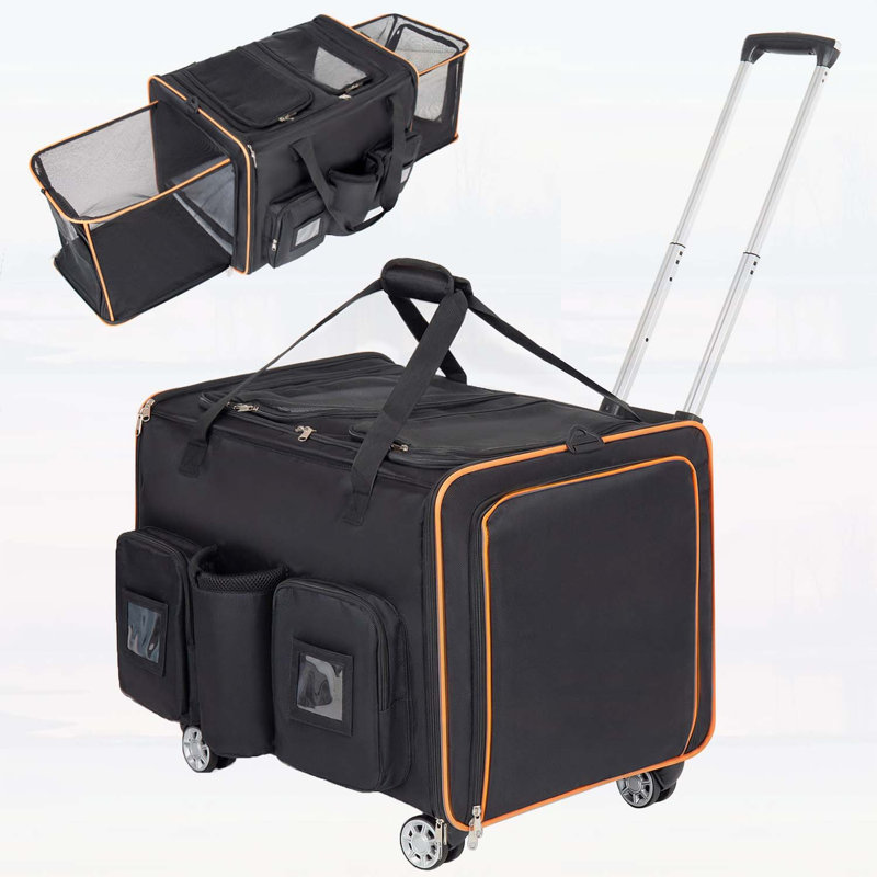2 in 1 Large Cat Carrier for 2 Cats, Rolling Pet Carrier with Wheels, Expandable Foldable Double Pet Carrier with Removable Divider, Breathable Mesh Oxford, Ideal for Car/Camping/Vet