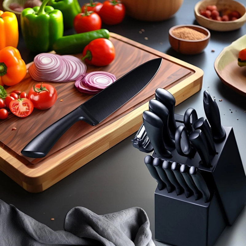 Ensemble 21 pièces de casseroles et casseroles antiadhésives avec ensemble de coupe 15 pièces et 4 tapis en silicone - Batterie de cuisine complète pour une cuisson antiadhésive, facile à nettoyer et polyvalente