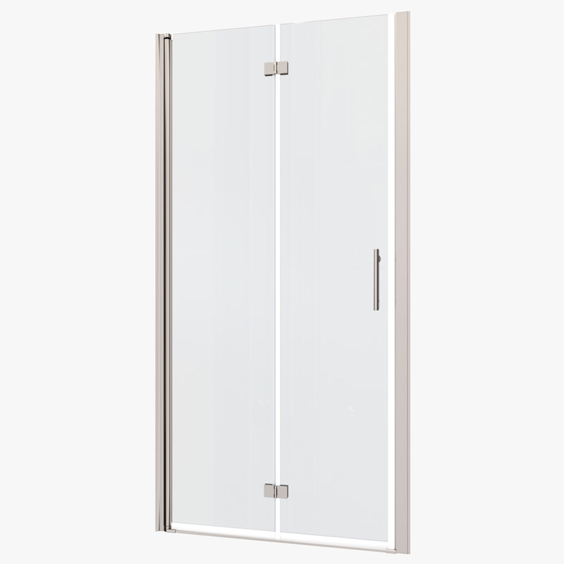 Porte de douche pivotante universelle à ajustement de 1 3/8 po. Verre trempé de 1/4 po 3672. Barre murale avec poignée en acier inoxydable # 304. 36 000 fois ouvert et fermé évalué. Corps lisse, fuite palpable. Porte