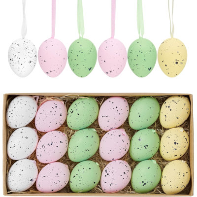  18Pcs Easter Eggs Ornaments for Small Tree Decorations, 1.57'' Pastel Pink Green Plastic Easter Eggs Bulk, Shatterproof Decorative Hanging Egg Decorations Spring Party Decor