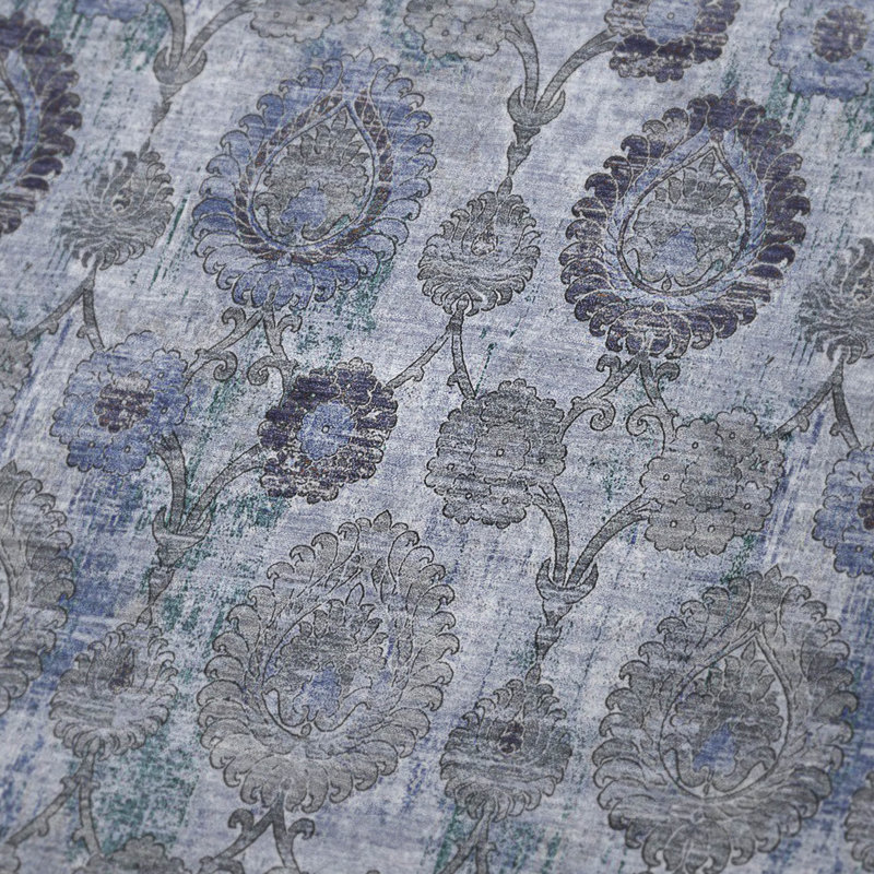 Jeté en damas lavable à la machine Addison Sherpa ASB821, Blue Damask