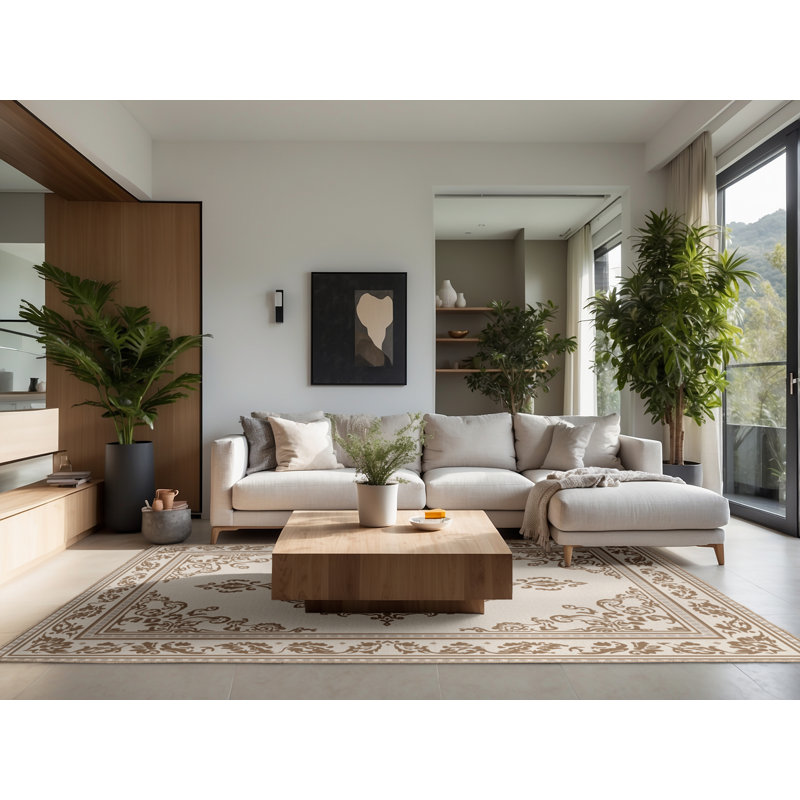 Tapis oriental moelleux moelleux en beige, Rond 8 pi