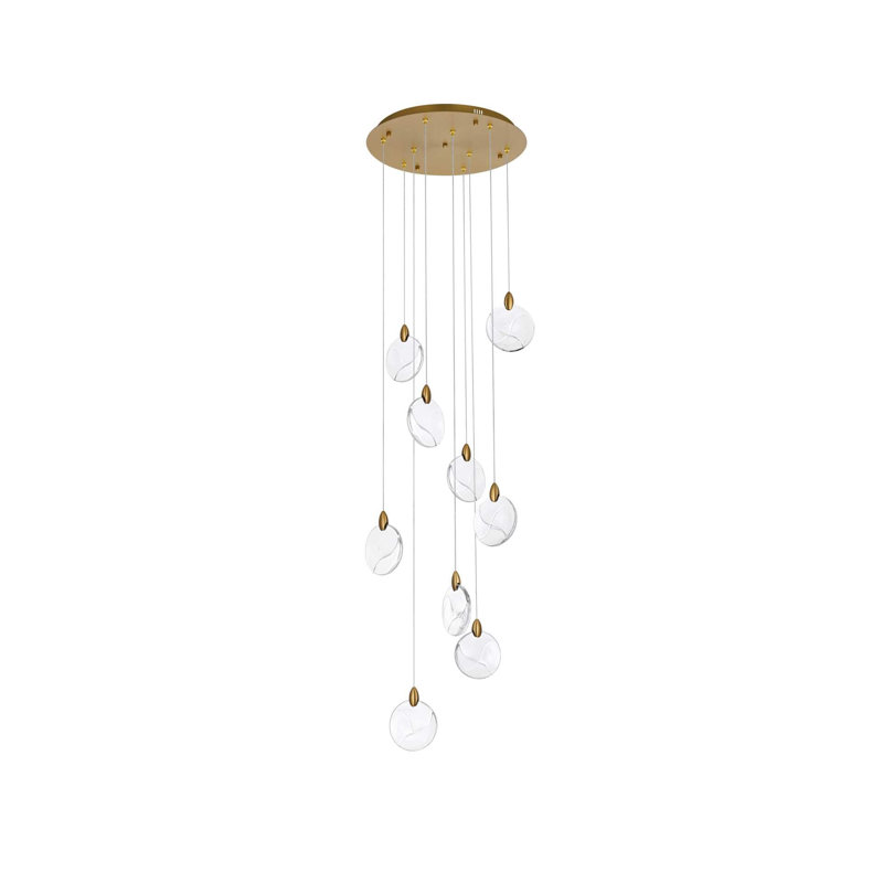 Luminaire suspendu en cristal 20 po Foreston, H 125 po x l 20 po x P 20 po, Or satiné