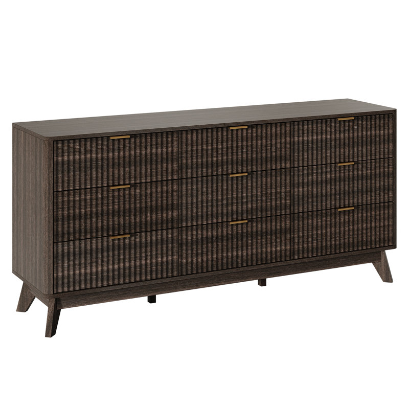 Commode 9 tiroirs Donati, commode en bois 63 po, Noyer