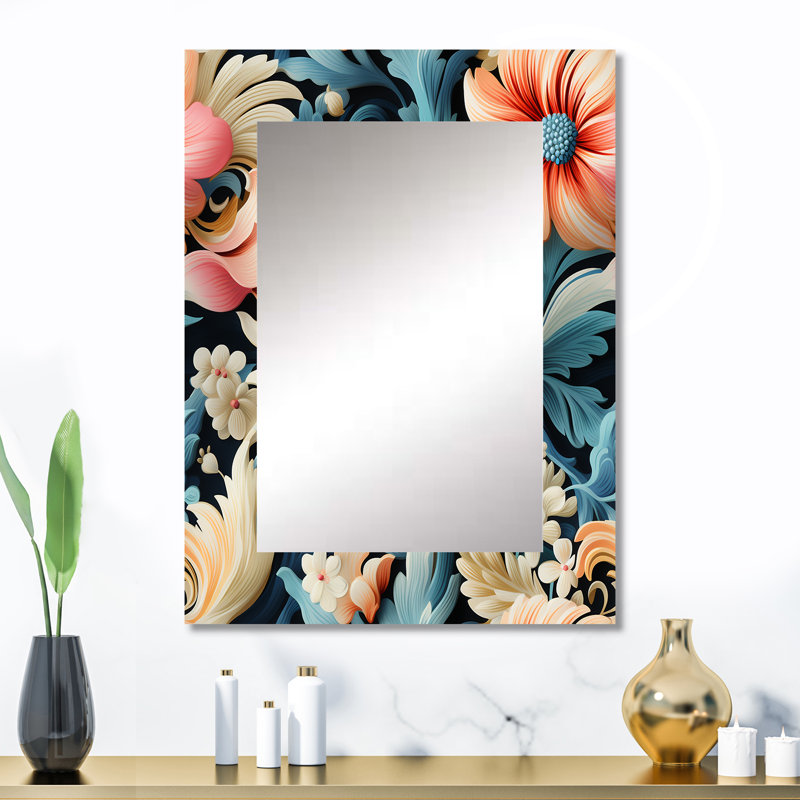 Motif botanique à motif cachemire bleu et rose, 32 po x 24 po