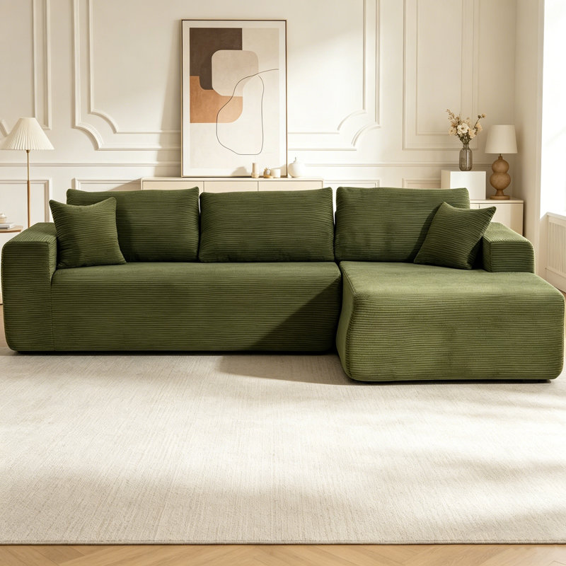 Canapé modulaire avec méridienne en L 108 po Cottle, Velours côtelé vert, Orienté à droite
