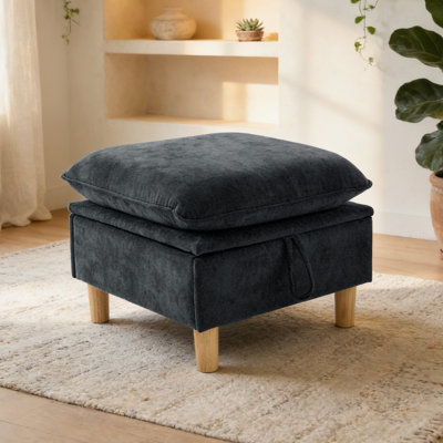 Repose-pieds modulaire pour canapé modulaire avec rangement - Repose-pieds carré en chenille de qualité supérieure avec grand rangement caché, repose-pieds pour animaux de compagnie pour le salon et la chambre à coucher