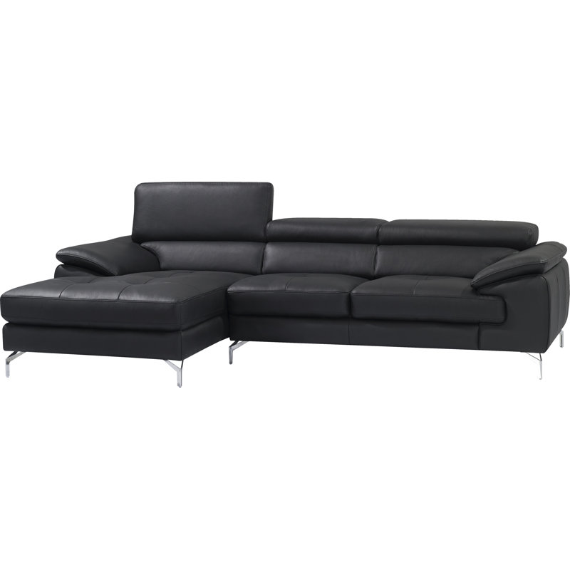Grasmere 105" Wide Genuine Leather Sofa & Chaise, Black Genuine Leather, Right Hand Facing