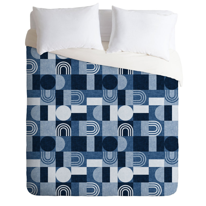 Polyester Geometric Shapes Duvet Cover, King Duvet Cover + 2 Shams, Blue