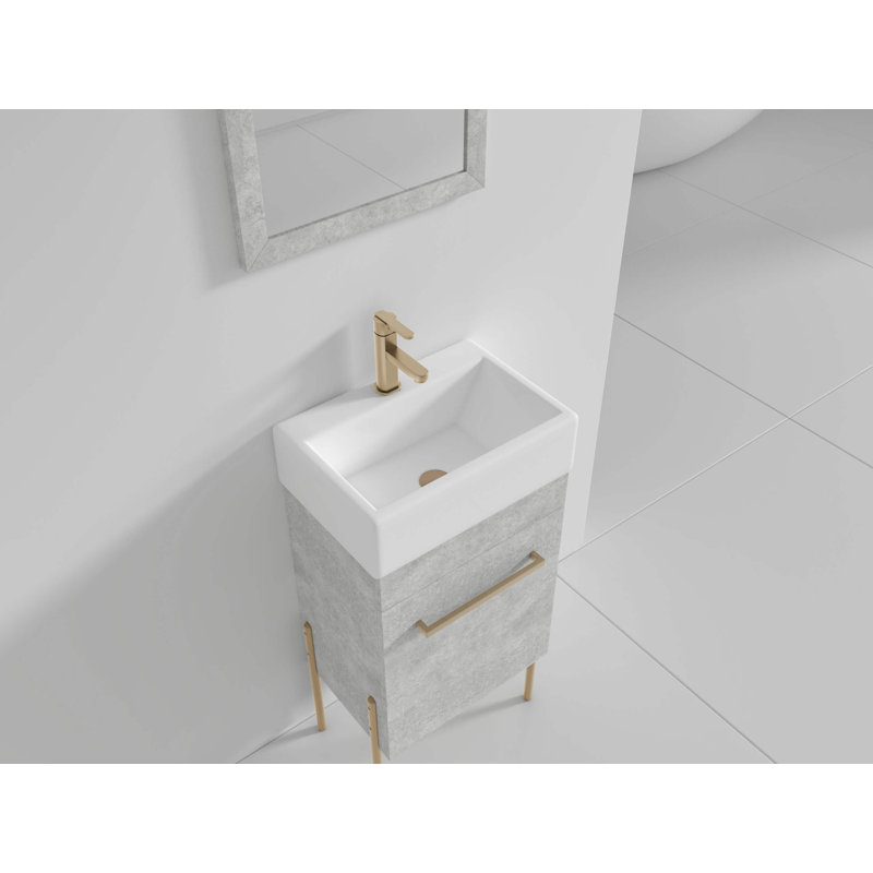 Meuble-lavabo simple 17 po Taft Avenue, Gray Marble, Laiton satiné