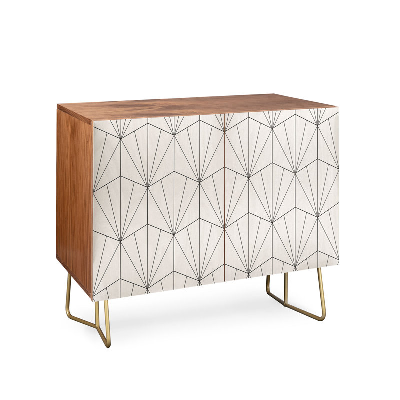 Colour Poems Gisela Geometric Line Pattern I  2 Door Credenza Cabinet, Brown/White, Gold