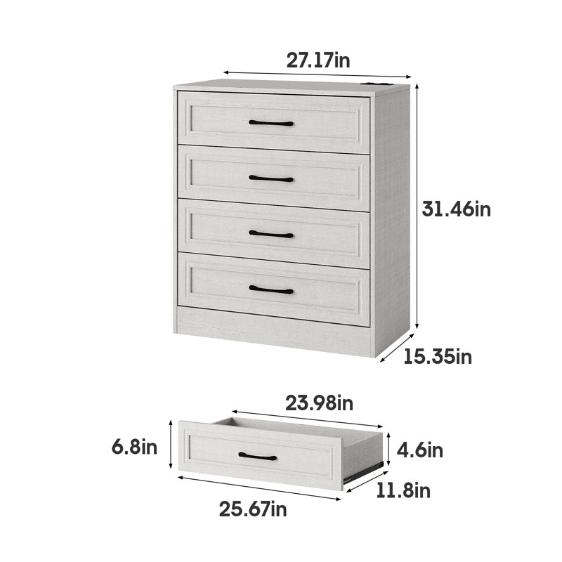 Commode 4 tiroirs avec station de charge Iasia , Blanc