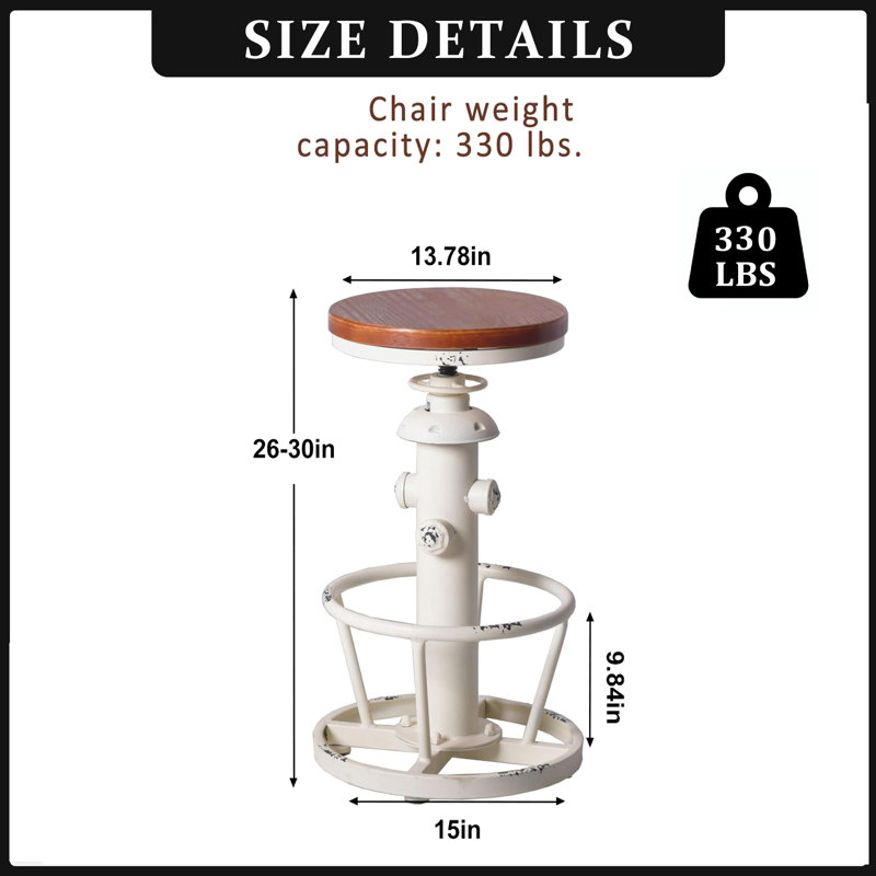 Antique Industrial Round Bottom Adjustable Height Cafe Retro Hydrant Stylish Water Pipe Design Pub Kitchen Bar Stool, White
