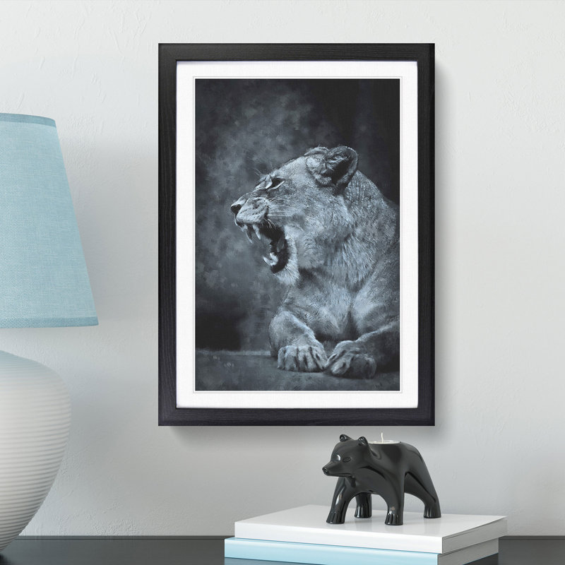 Fierce Lioness - Picture Frame Painting Print, 33cm H x 24cm W x 2cm D, Black Framed
