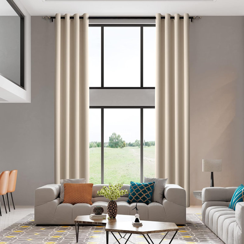 Marcenia Polyester Blend Blackout Single Curtain Panel, Beige