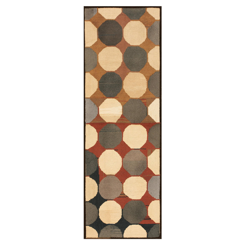 1960s Multi Circles Modern Vintage American Hooked Rug 4'1''x8'9'' Woven Carpet