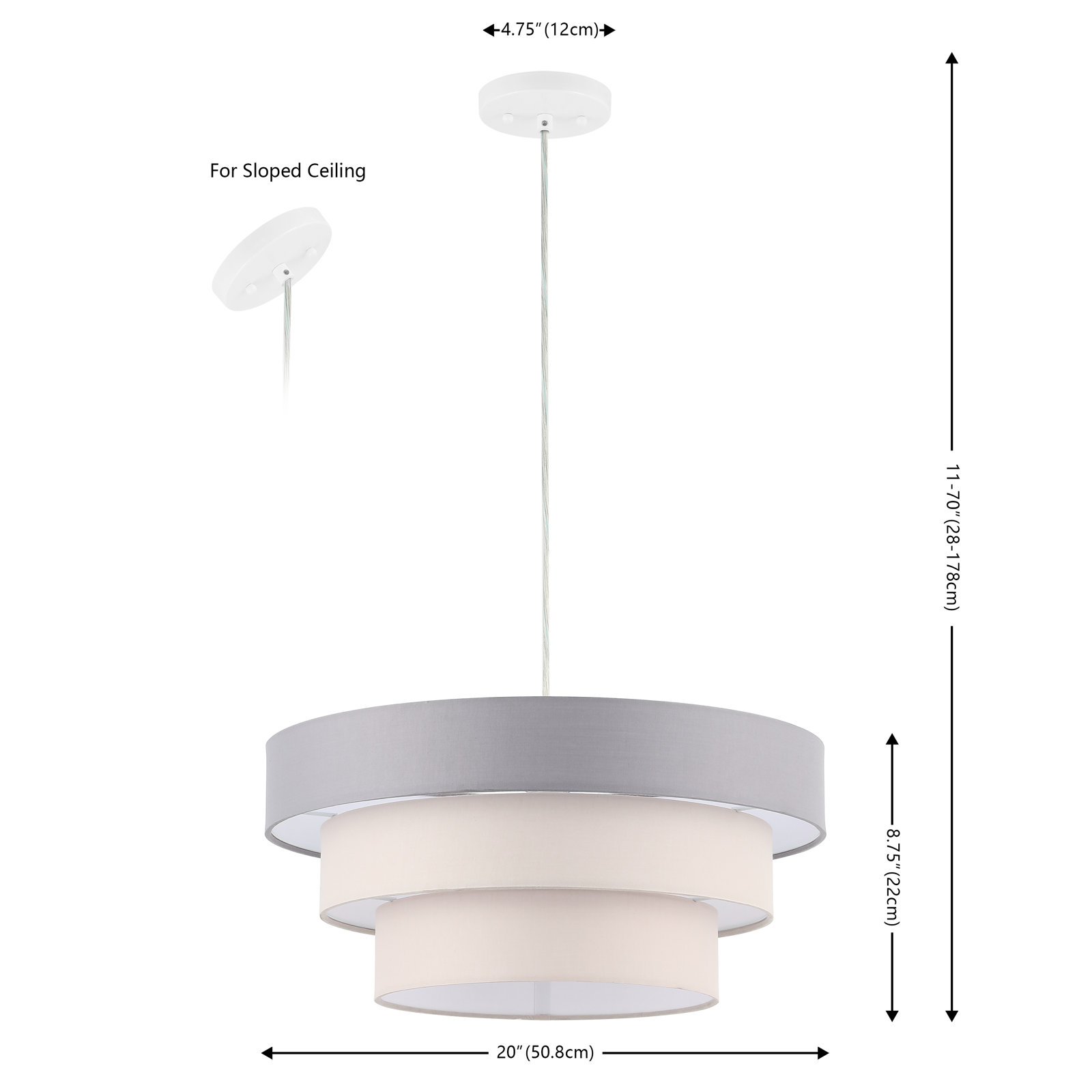 Chala Dimmable Single Light Pendant, Gray/White