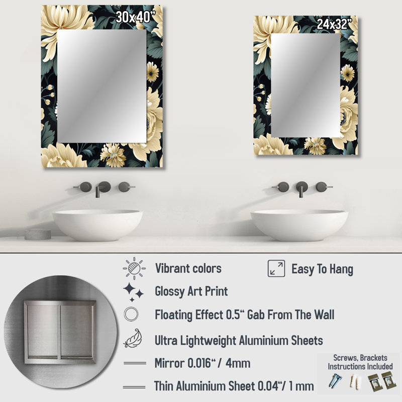 Flower Damask Breeze - Damask Mirror Wall Decor, 32" x 24"