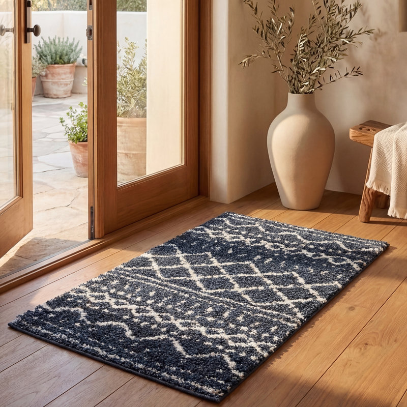 Develin Performance Chevron Rug, Rectangle 2'3" x 4', Slate Blue/Ivory