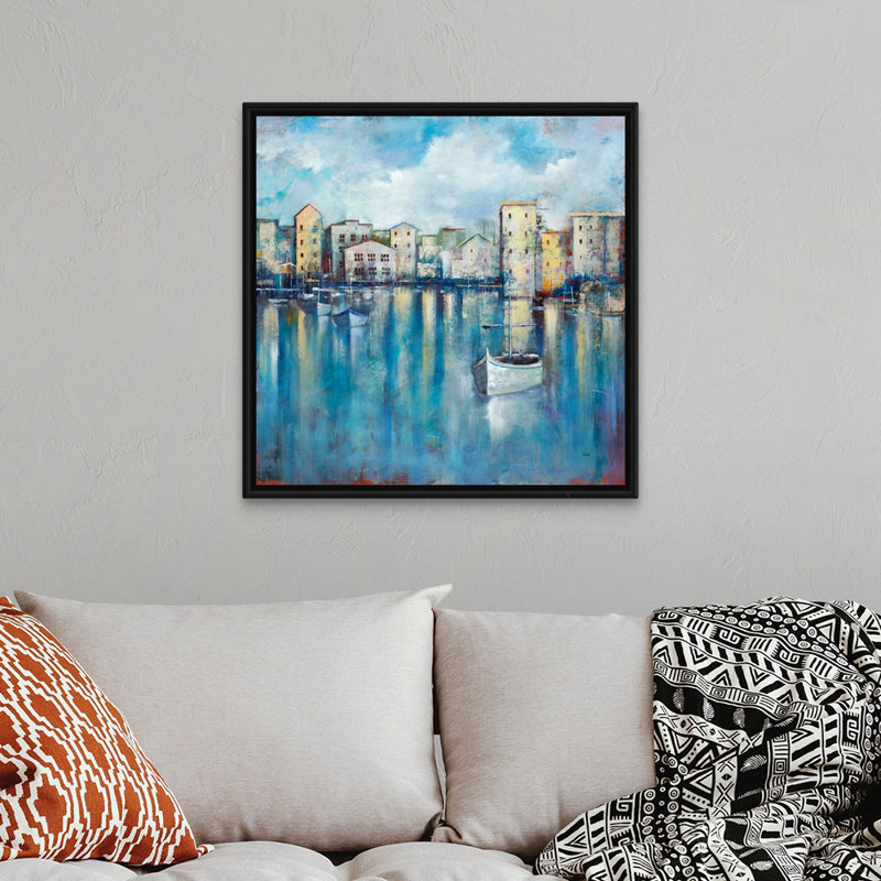 "Inner Harbor" par Jason Jarava, reproduction d’art sur toile, Cadre flottant blanc, H 22 po x l 22 po x P 1,75 po