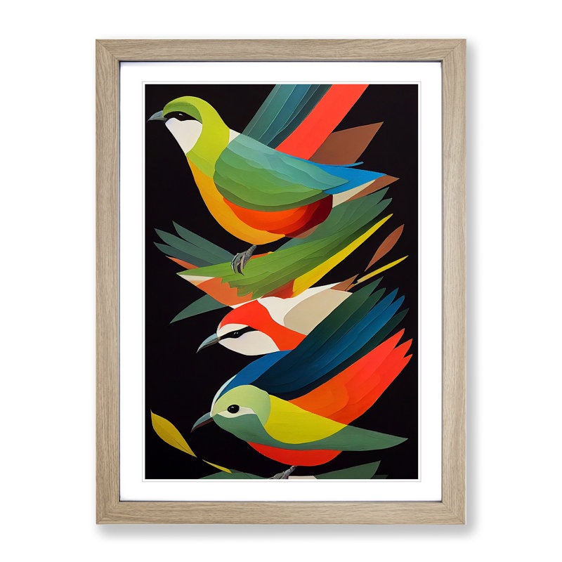 Bird Layers Abstract - Single Picture Frame Print, 64cm H x 46cm W x 2cm D, Oak
