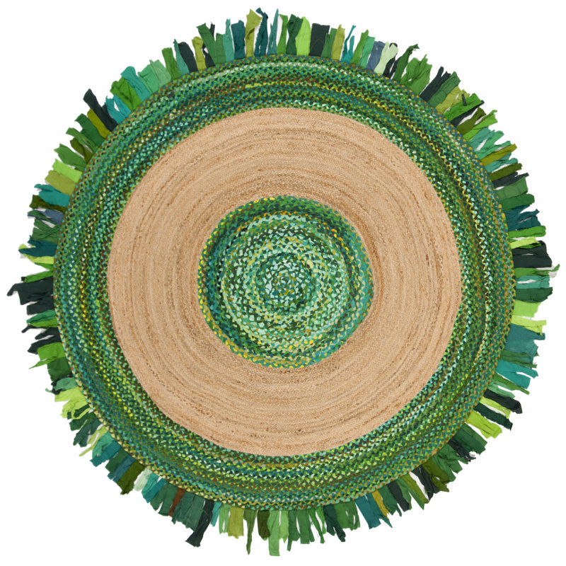 Jillian Hand Woven Cotton/Jute Rug in Green, Round 5'
