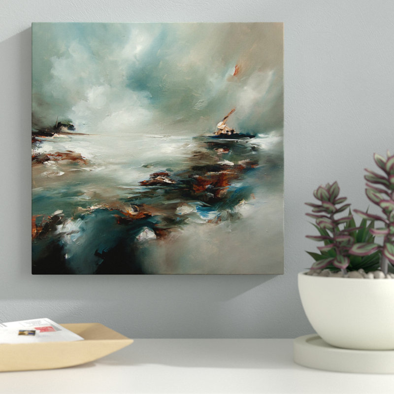 Peinture à vent sur toile tendue, H 18 po x l 18 po x P 1,5 po, Toile avec cadre noir, Pas de tapis