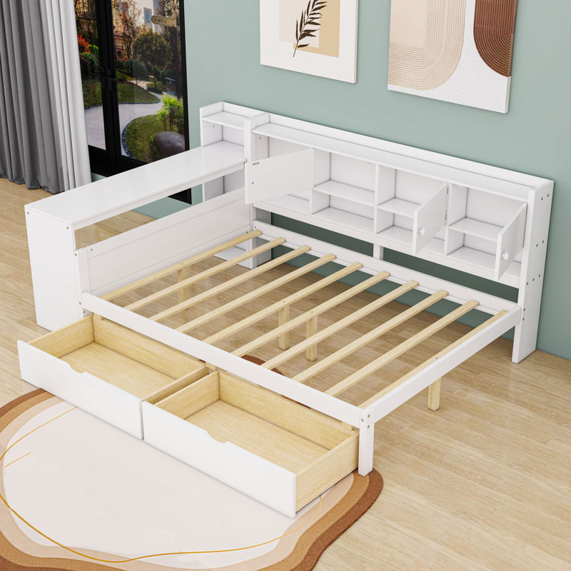 Wooden Daybed with Cabinets, Desk and Drawers, White, Full / Double