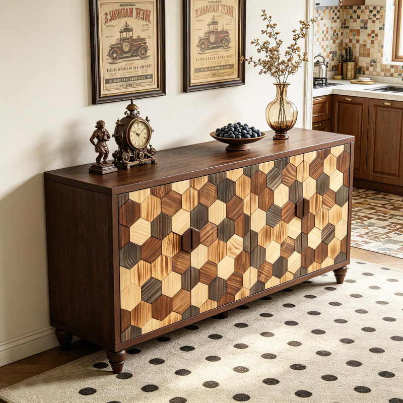 59.8" Sideboard With With Honeycomb Pattern, Modern Accent Cabinet