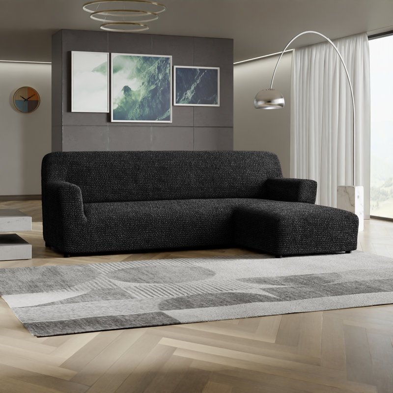 Housse extensible pour canapé modulaire - Facile à nettoyer et durable - Collection Comfort, Noir, Right-Facing Chaise
