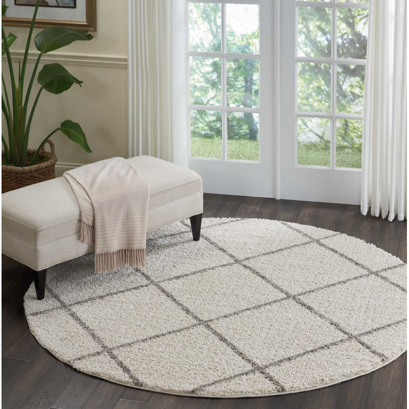 Tapis crème à motif géométrique Secia, Rond 6 pi 7 po