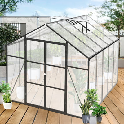 8x10 Ft Walk-in Greenhouse For Backyard Landscaping - Heavy Duty Aluminum Frame, Polycarbonate Sheets, All Season, Protection, Spacious Interior, Easy Setup, Drainage Feature Season Outdoor Strong