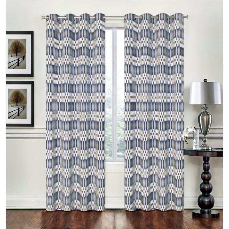 Panneau de rideau simple à oeillets géométriques Thornhill, Bleu