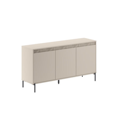 Mott 3 Door Sideboard Buffet Unit Sandstone With Black Metal Legs