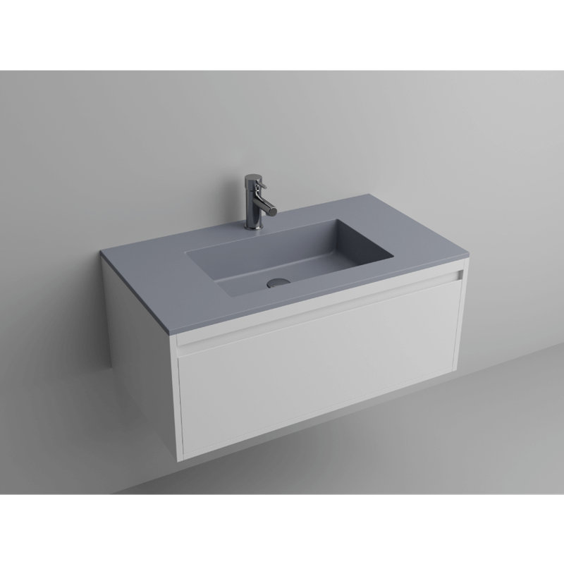 Contemporary Bathroom Matt Gray Solid Surface Single Sink, Lugano 36"