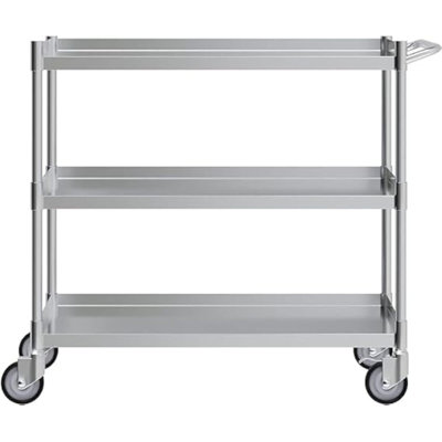 Chariot utilitaire tubulaire en acier inoxydable à 3 tablettes | Chariot utilitaire en métal sur roulettes avec poignée | Certifié NSF (15 po x 24 po)
