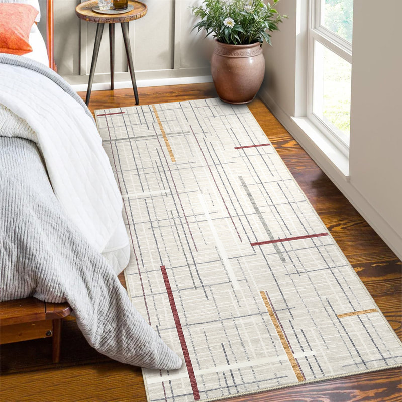 Modern Machine Washable Rug for Living Room Abstract Geometric Non Slip Ultra Thin Throw Rug Foldable Soft Stain Resistant Striped Accent Rug for Bedroom