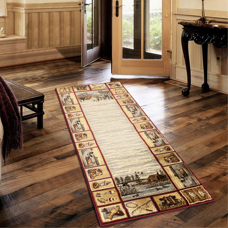 Red Polypropylene Lodge Area Rug - 2 Ft. 7 In. X 3 Stain , , For A Cozy Dining Area. Made In Turkey Runner Home Decor. & Pet .