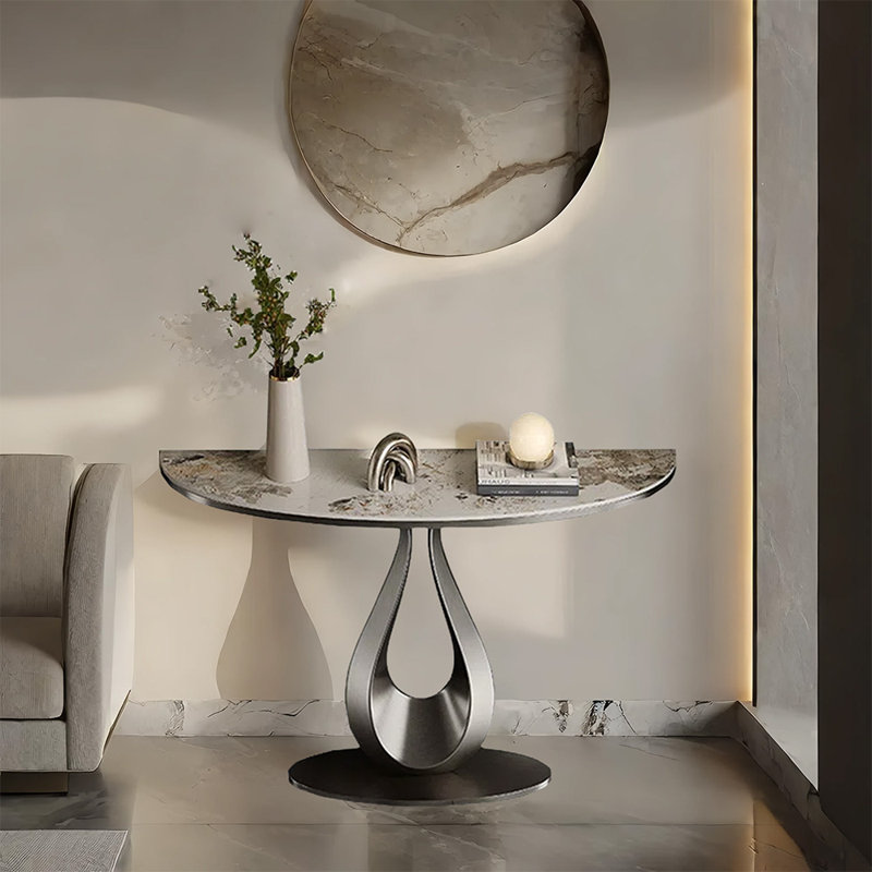 Console de luxe en acier inoxydable, H 33,5 po x l 47,2 po x P 13,8 po, Gris