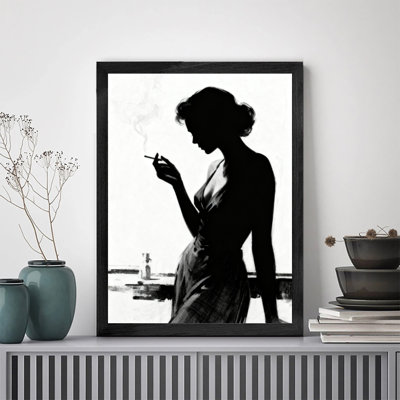 Black Framed Vintage A beautiful and sexy woman is smoking a cigar Wall Art Retro Style Framed Prints