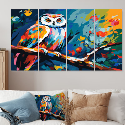«Colorful Owl», art mural 4 pièces