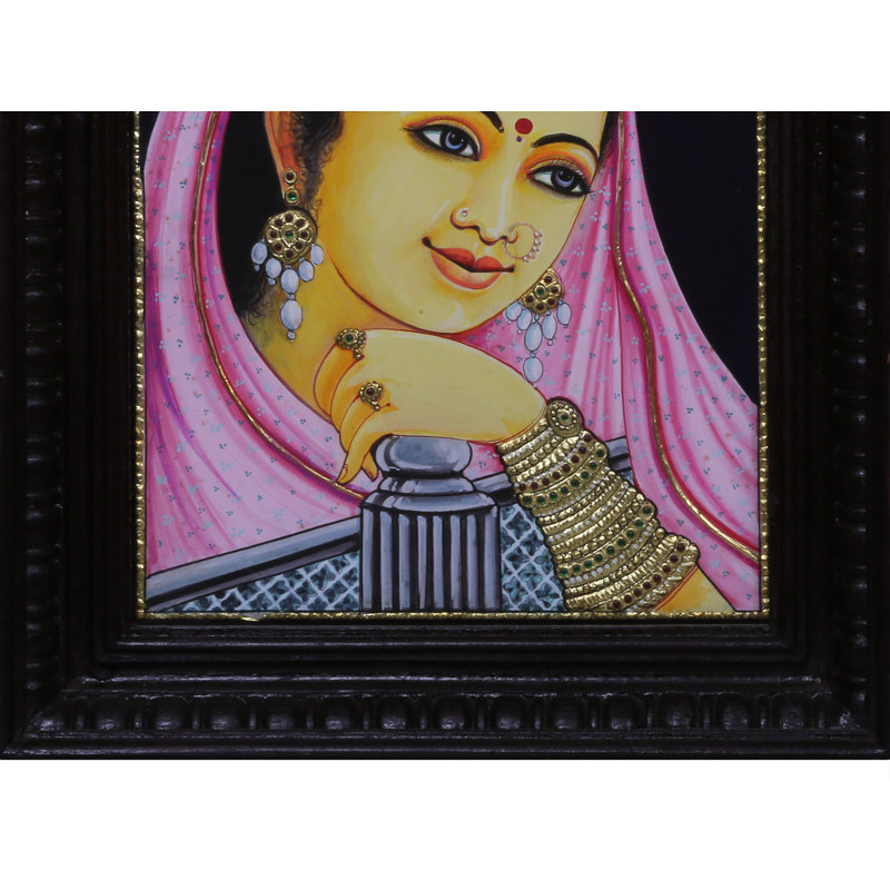 Tanjore, peinture de visage de femme | Couleurs traditionnelles avec or 24 carats | Avec cadre
