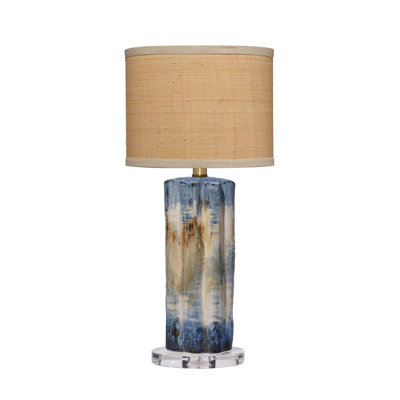 Abstract Ceramic Table Lamp with Raffia Shade
