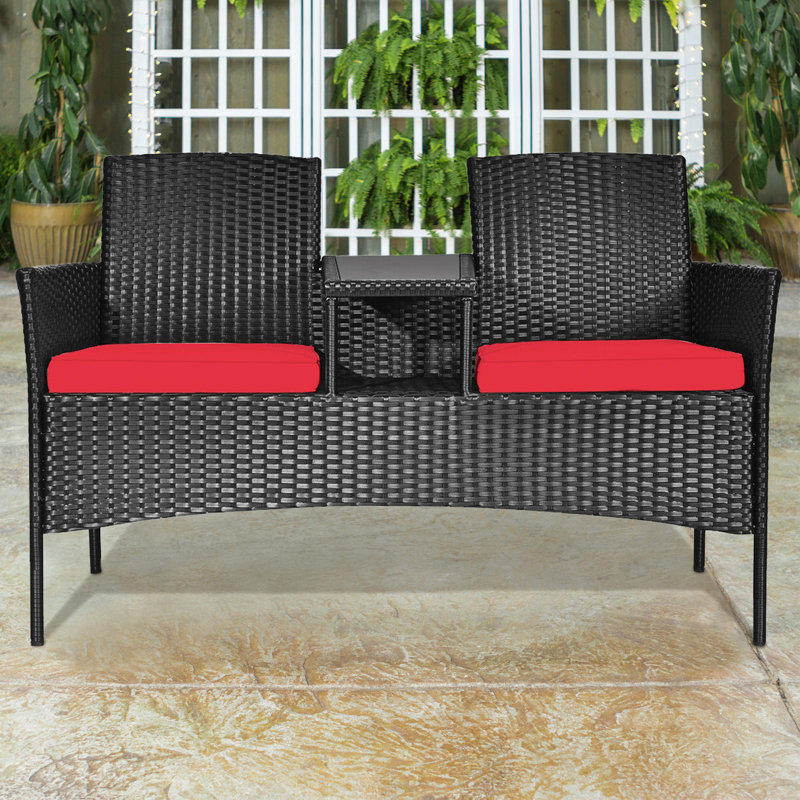 Ensemble de conversation d'extérieur en rotin de 54,5 po de large avec table, Rouge