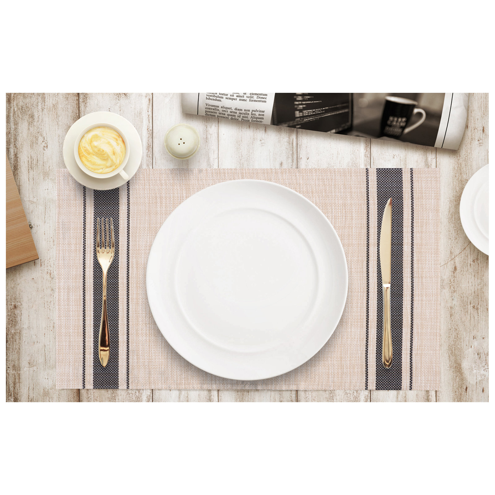 Rialta Stripe 17" Placemat, Beige/Black