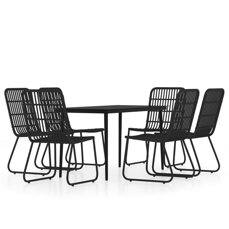 Helju 6 - Person Patio Dining Set with Rectangular Table, Black