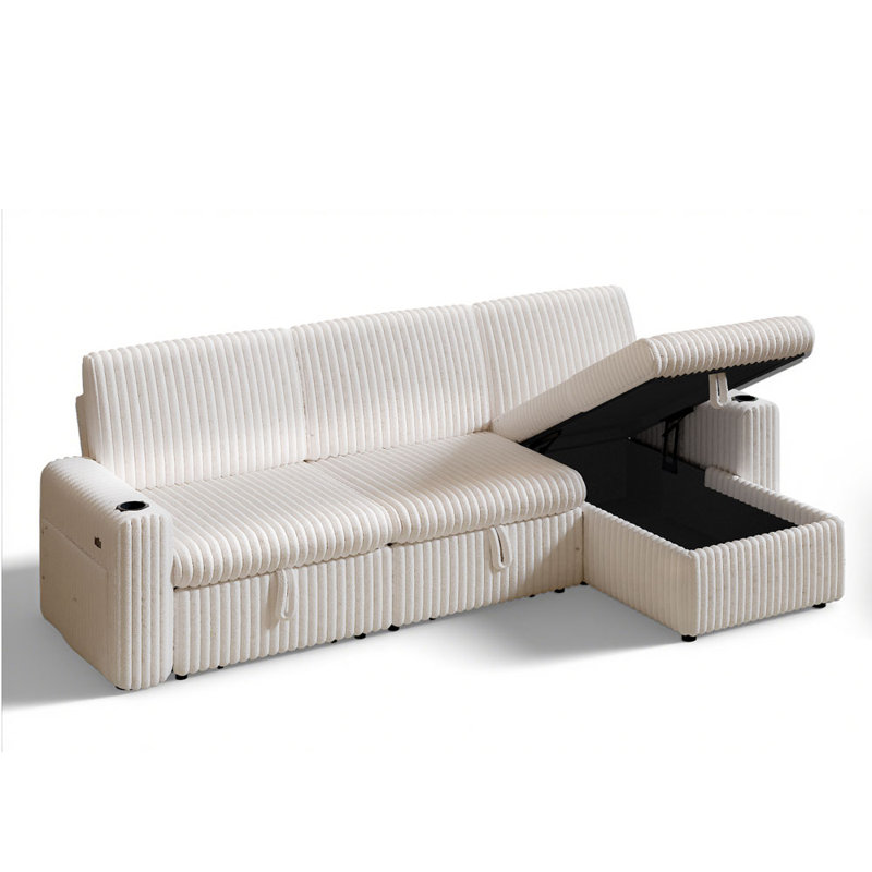 101" L Shaped Multi-Functional Sofa Bed With Adjustable Backrest, Usb Ports & Storage Pocket, No-Tool Assembly, Ideal For Living Room, Bedroom, Dorm