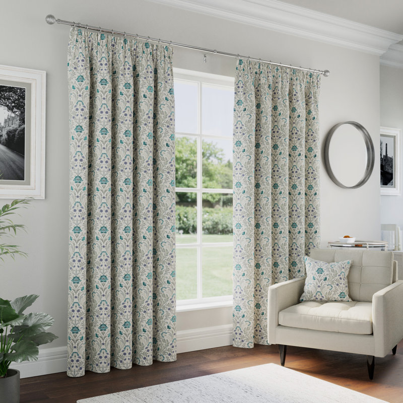 Luxury Floral Jacquard Thermal Blackout Pinch Pleat Curtain Panel Pair, 229 W x 274 D cm